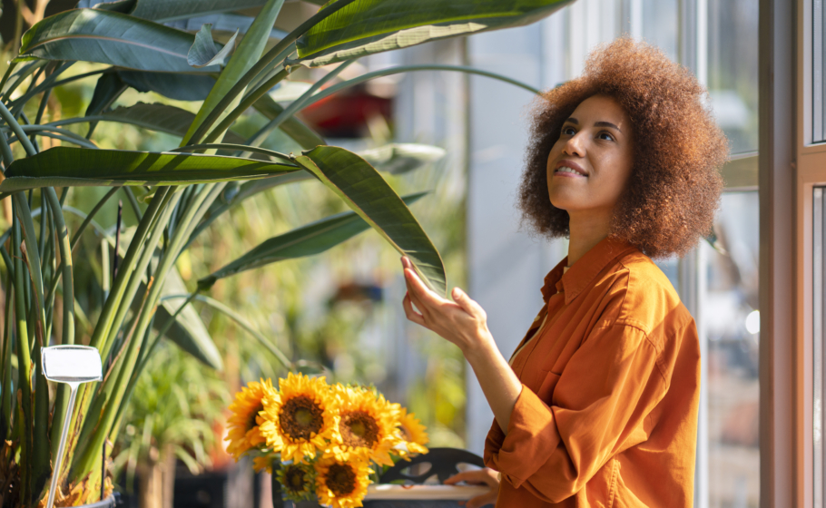 Mulher jovem sorridente em plano médio segurando um grande buquê de girassóis amarelos, em um campo ao ar livre, com luz natural suave destacando as flores vibrantes e criando um clima alegre e acolhedor.