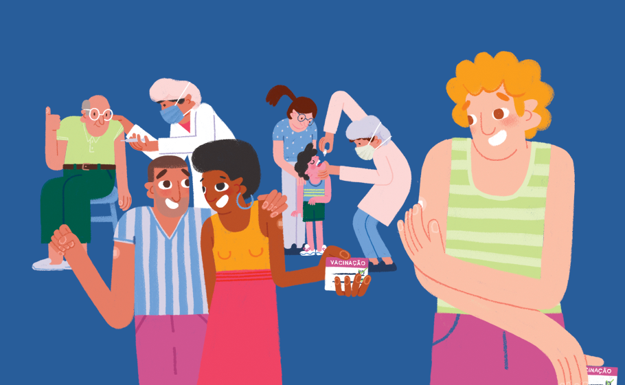 Ilustração mostra pessoas sendo vacinadas